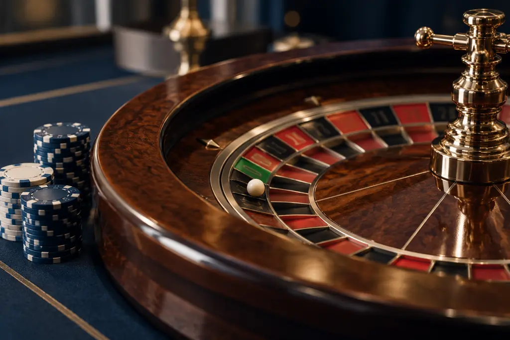 Ilustrasi roda roulette dengan bola dan cip